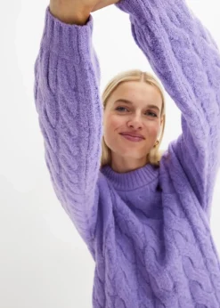 bonprix Pullover & Strickjacken|Strickmode|Oversize-Pullover mit Zopfmuster softlila