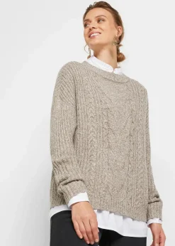 bonprix Bekleidung·Umstandsmode|Strickmode|Oversize-Pullover mit Zopfmuster beige meliert