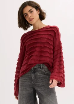 bonprix Bekleidung·Umstandsmode|Strickmode|Oversize-Pullover, semi-transparent pflaumenrot