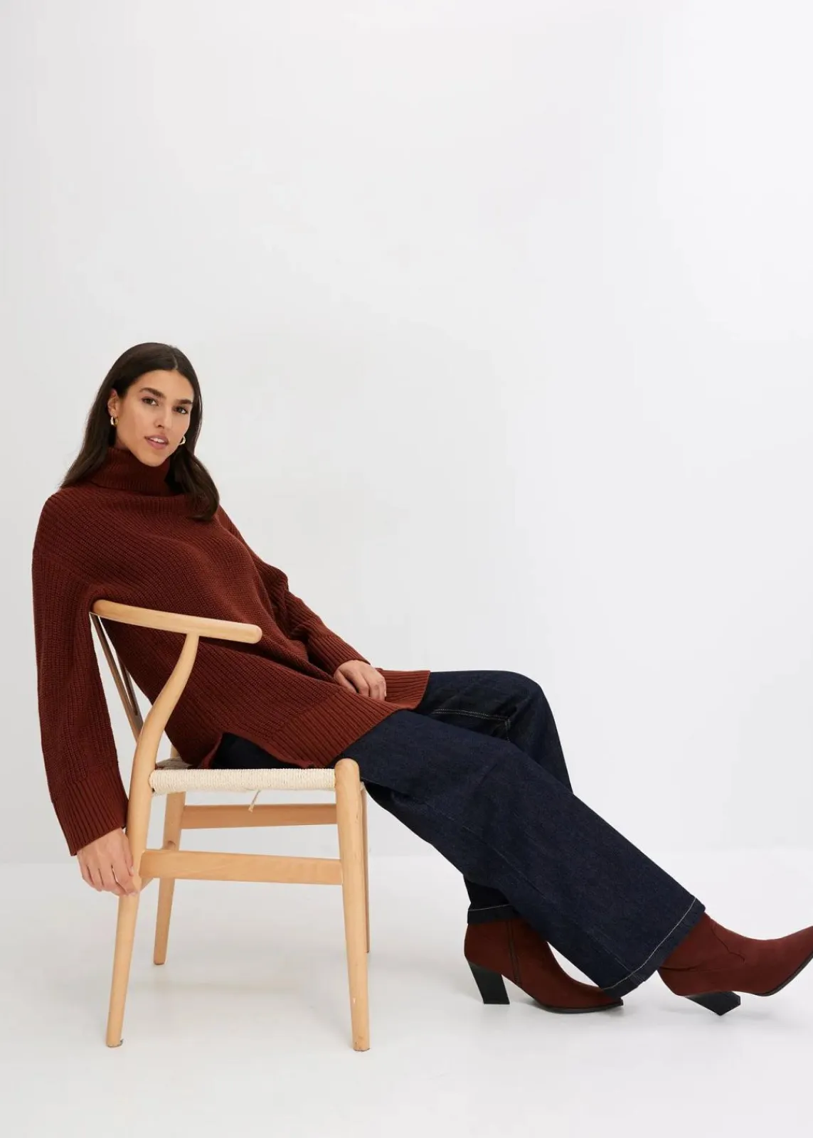 Oversize-Rollkragenpullover aus Baumwoll-Mix|bonprix New