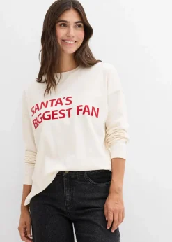 bonprix Shirts & Tops|Zweiteiler & Sets|Oversize-Shirt aus Baumwolle naturbeige/salsarot bedruckt