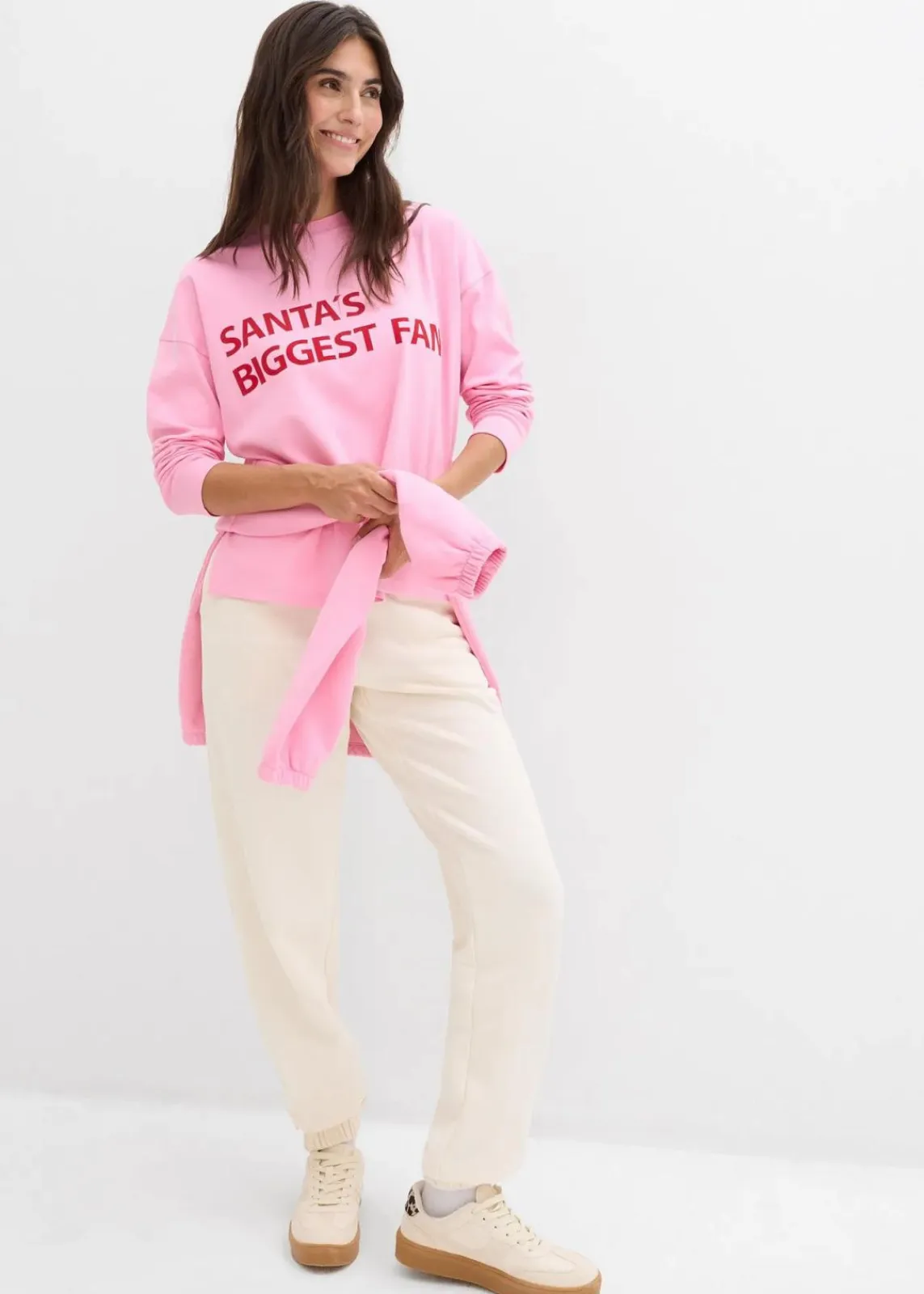 bonprix Zweiteiler & Sets|Shirts & Tops|Oversize-Shirt aus Baumwolle rosa/salsarot bedruckt