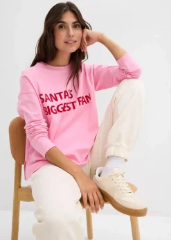 bonprix Zweiteiler & Sets|Shirts & Tops|Oversize-Shirt aus Baumwolle rosa/salsarot bedruckt