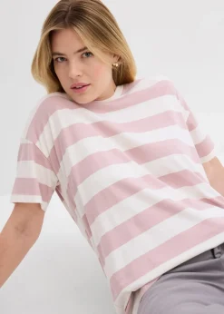 bonprix Basics|Shirts & Tops|Oversize-Shirt aus reiner Bio-Baumwolle mattrosa/wollweiß