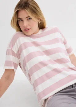 bonprix Basics|Shirts & Tops|Oversize-Shirt aus reiner Bio-Baumwolle mattrosa/wollweiß