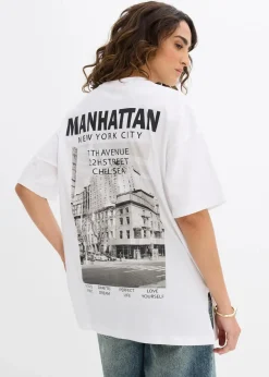 bonprix Nachhaltigere Materialien|Shirts & Tops|Oversize-Shirt aus reiner Bio-Baumwolle weiß bedruckt