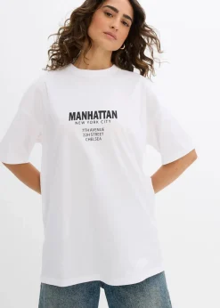 bonprix Nachhaltigere Materialien|Shirts & Tops|Oversize-Shirt aus reiner Bio-Baumwolle weiß bedruckt