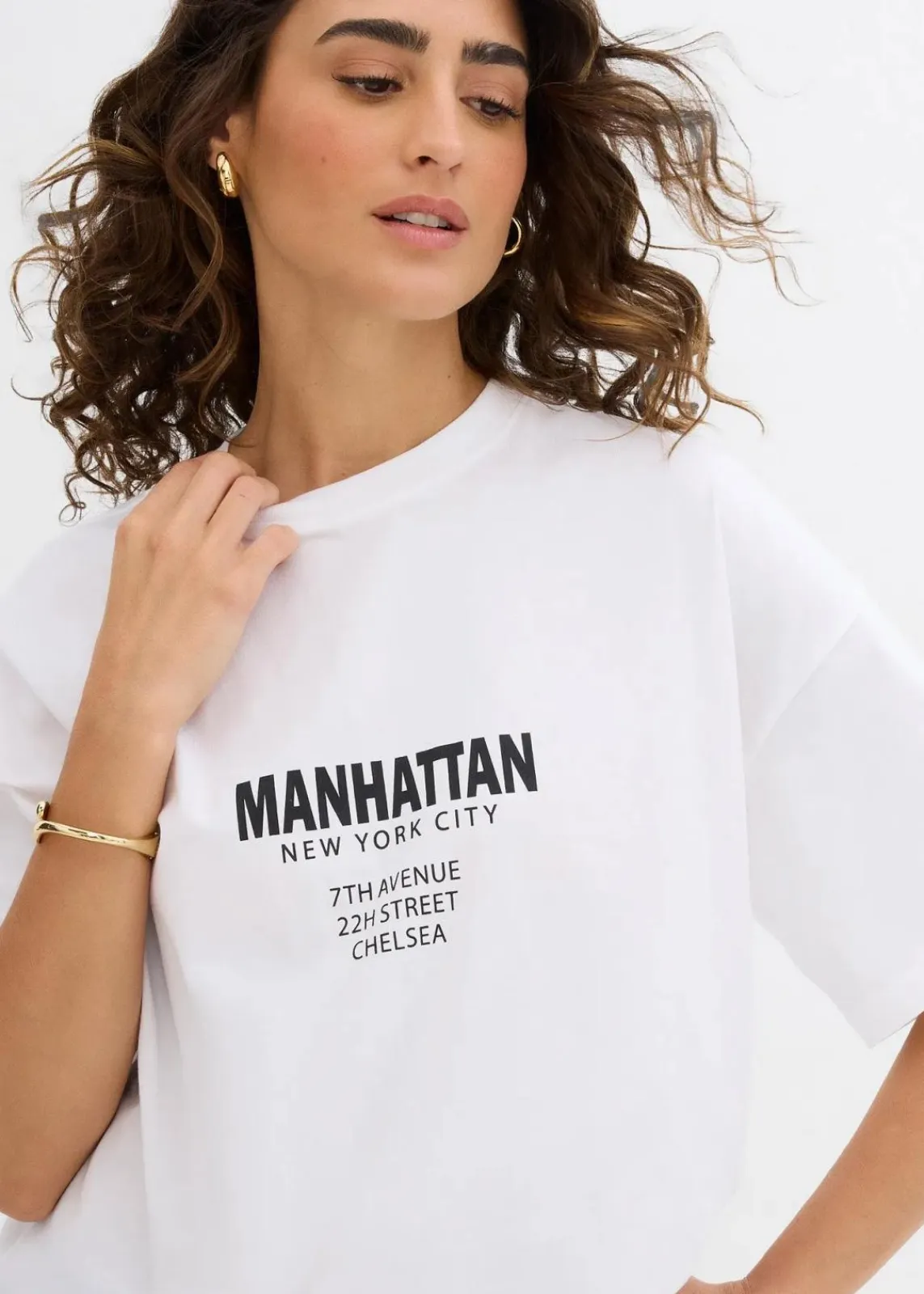 bonprix Nachhaltigere Materialien|Shirts & Tops|Oversize-Shirt aus reiner Bio-Baumwolle weiß bedruckt