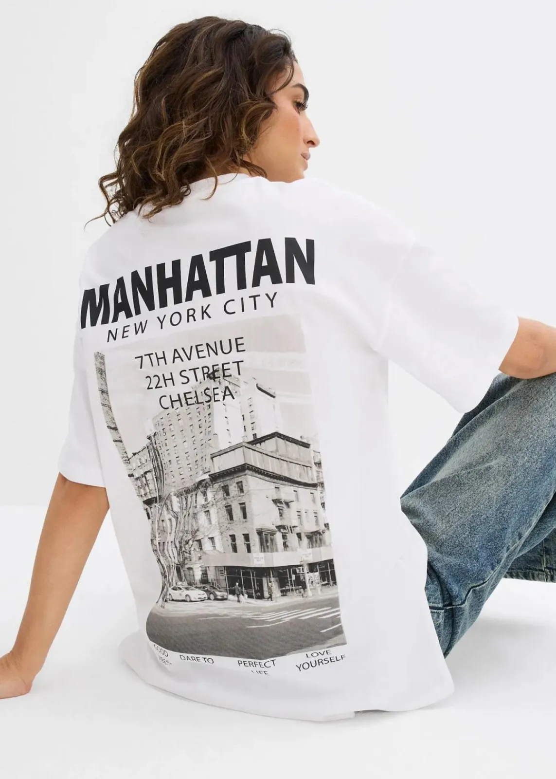 bonprix Nachhaltigere Materialien|Shirts & Tops|Oversize-Shirt aus reiner Bio-Baumwolle weiß bedruckt