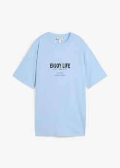 bonprix Shirts & Tops|Nachhaltigere Materialien|Oversize-Shirt aus reiner Bio-Baumwolle hellblau bedruckt