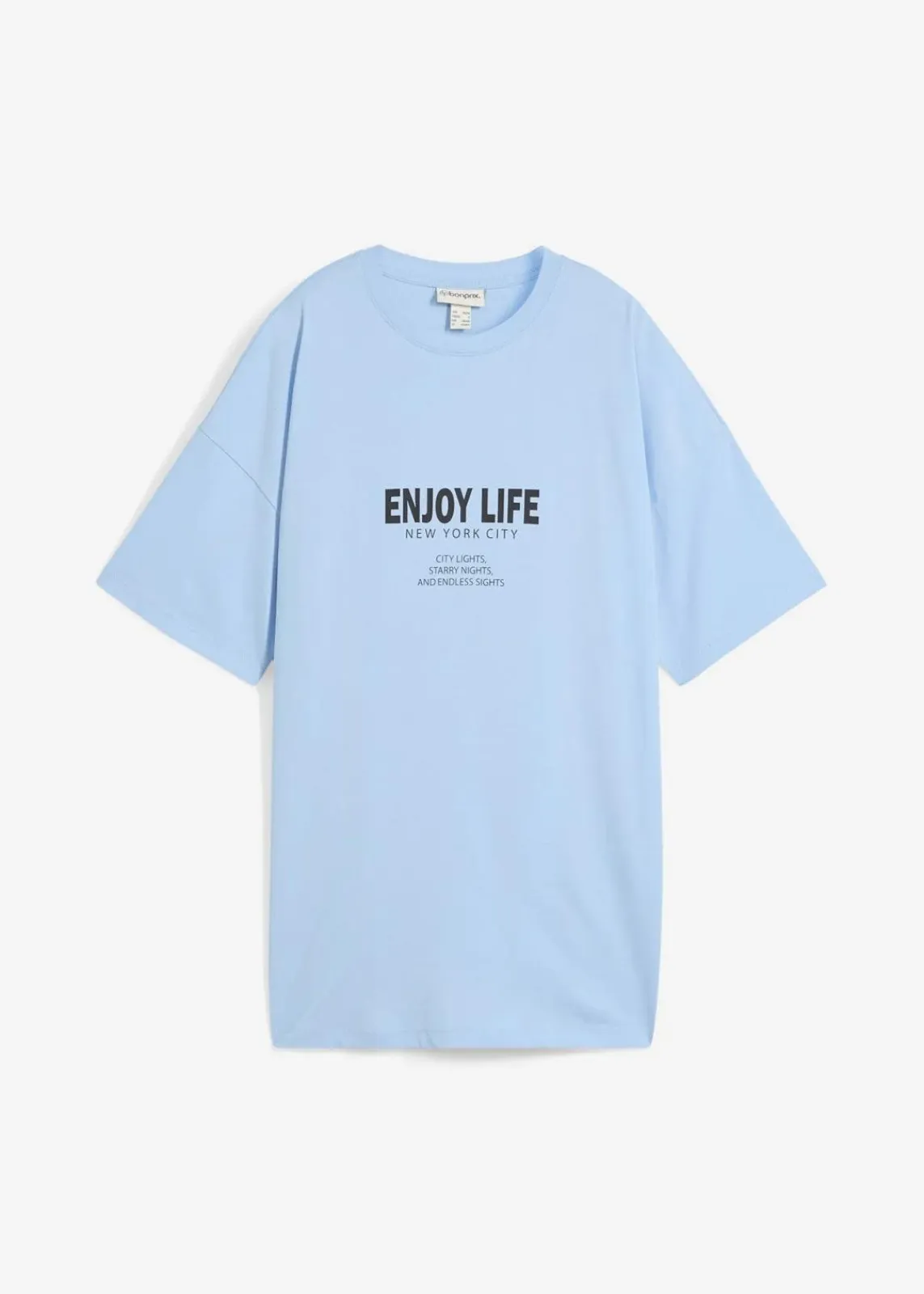 bonprix Shirts & Tops|Nachhaltigere Materialien|Oversize-Shirt aus reiner Bio-Baumwolle hellblau bedruckt