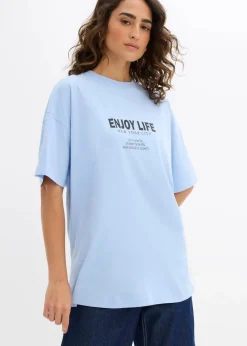 bonprix Shirts & Tops|Nachhaltigere Materialien|Oversize-Shirt aus reiner Bio-Baumwolle hellblau bedruckt