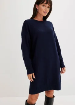 bonprix Kleider|Nachhaltigere Materialien|Oversize-Strickkleid dunkelblau