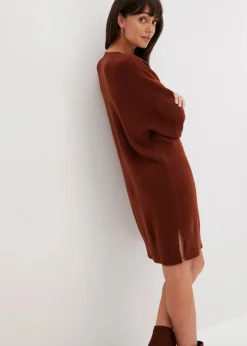 bonprix Kleider|Nachhaltigere Materialien|Oversize-Strickkleid mahagonibraun