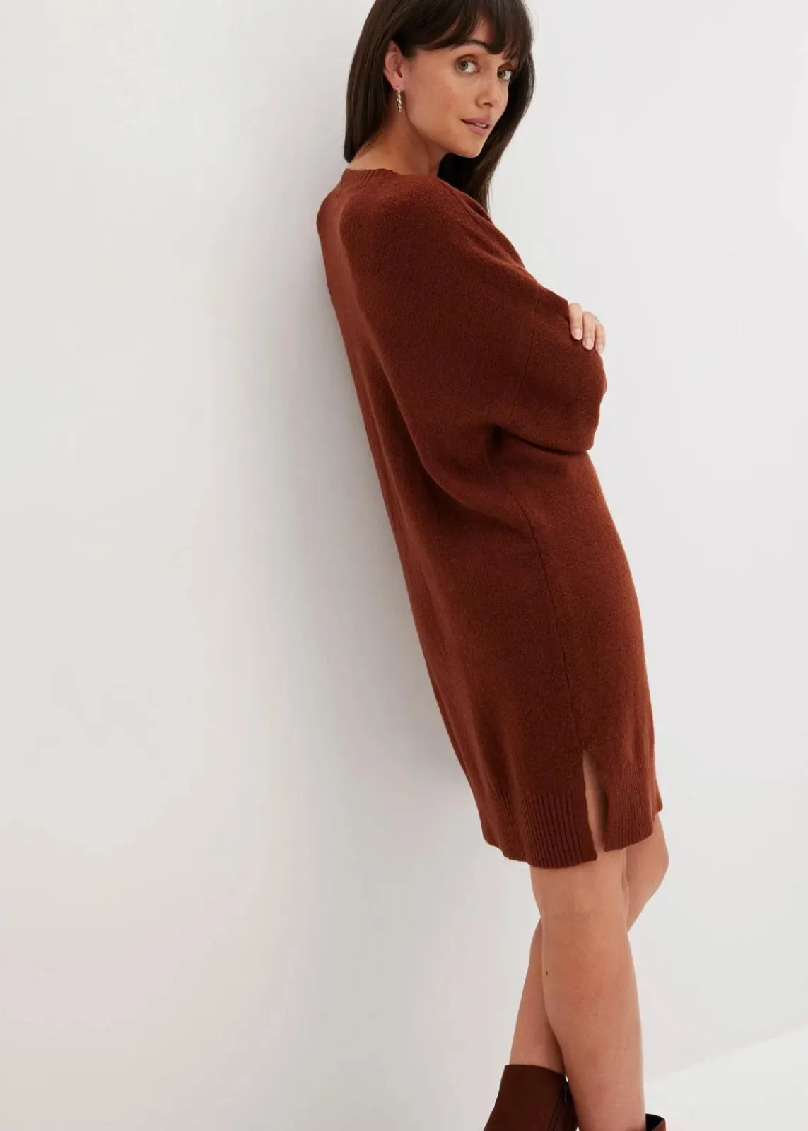 bonprix Kleider|Nachhaltigere Materialien|Oversize-Strickkleid mahagonibraun