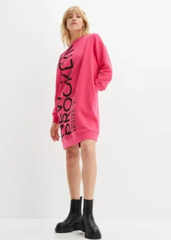 bonprix Kleider|Sweat|Oversize-Sweatkleid aus weichem Baumwoll-Mix dunkelpink