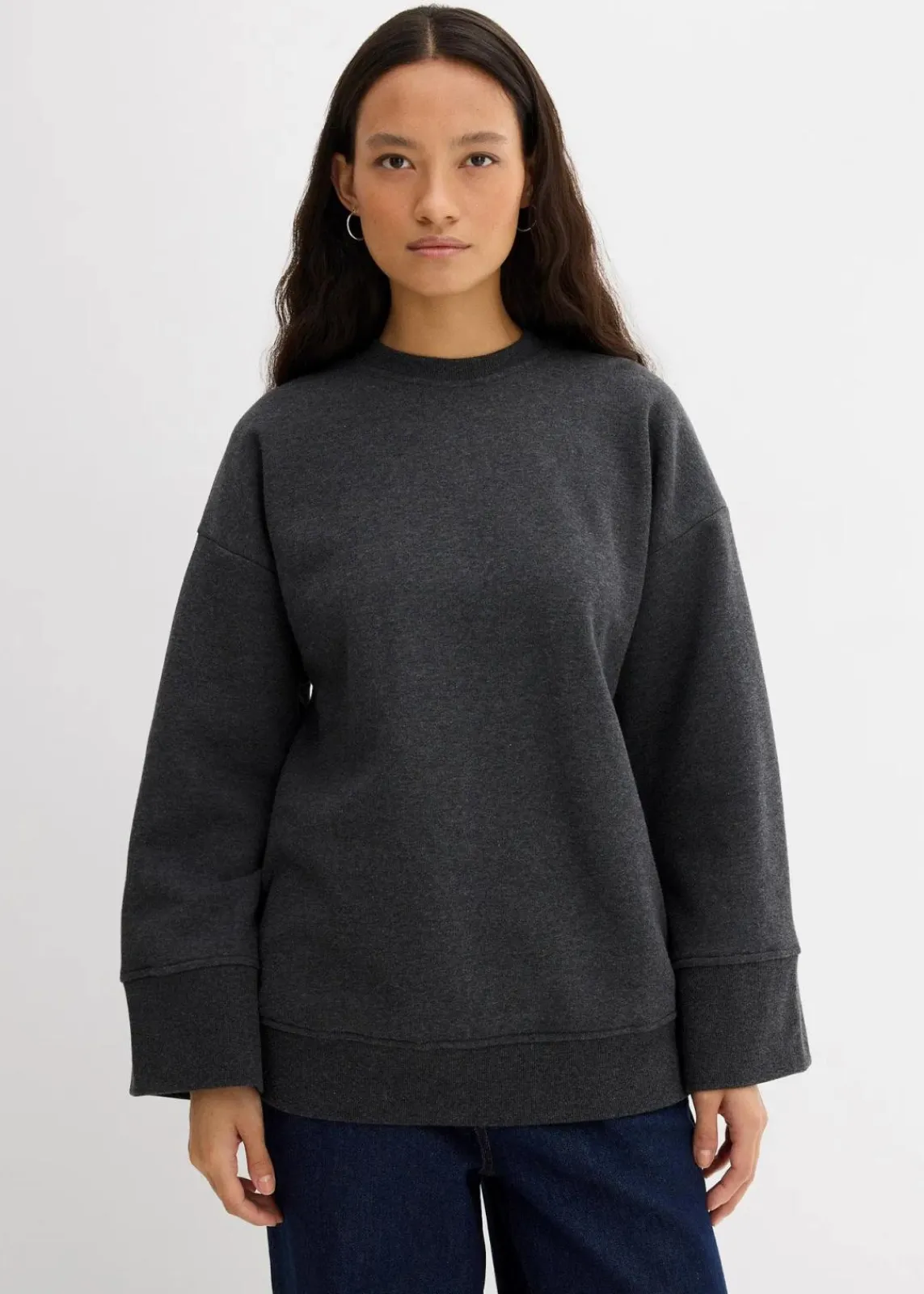 bonprix Sweat|Bekleidung·Blusen & Tuniken|Oversize-Sweatshirt anthrazit meliert meliert