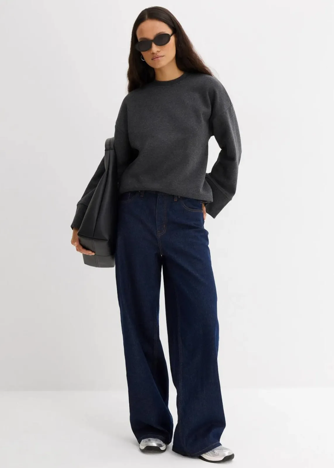 bonprix Sweat|Bekleidung·Blusen & Tuniken|Oversize-Sweatshirt anthrazit meliert meliert