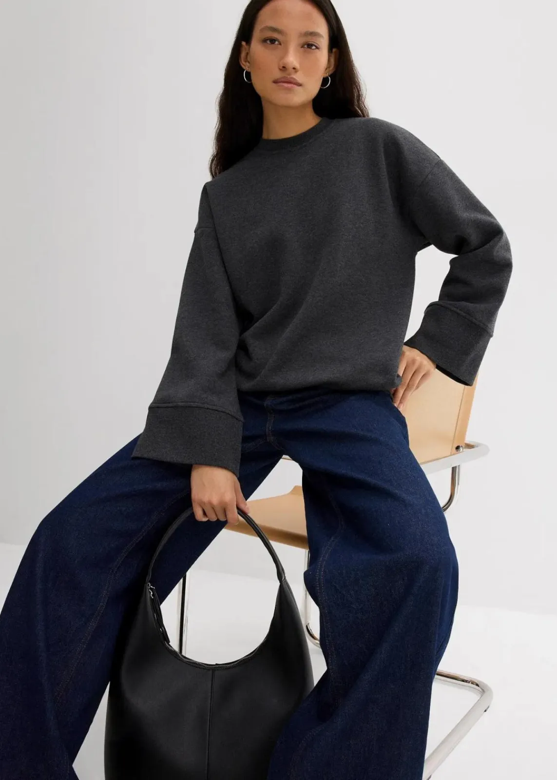 bonprix Sweat|Bekleidung·Blusen & Tuniken|Oversize-Sweatshirt anthrazit meliert meliert