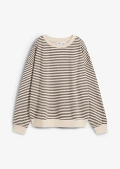 bonprix Basics|Sweat|Oversize-Sweatshirt rauchgrau/wollweiß gestreift