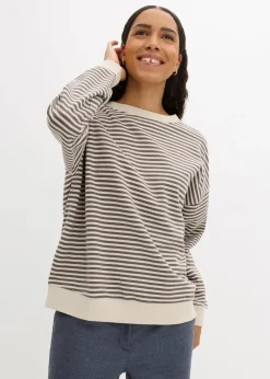 bonprix Basics|Sweat|Oversize-Sweatshirt rauchgrau/wollweiß gestreift