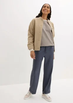 bonprix Basics|Sweat|Oversize-Sweatshirt rauchgrau/wollweiß gestreift