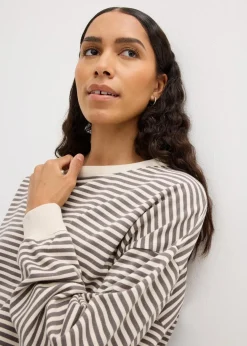 bonprix Basics|Sweat|Oversize-Sweatshirt rauchgrau/wollweiß gestreift