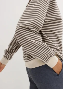 bonprix Basics|Sweat|Oversize-Sweatshirt rauchgrau/wollweiß gestreift