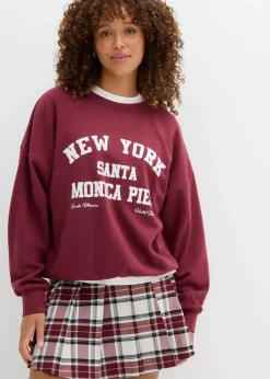 bonprix Sweat|Nachhaltigere Materialien|Oversize-Sweatshirt ahornrot/weiß bedruckt