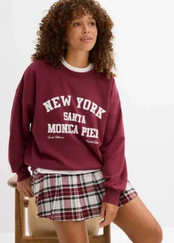 bonprix Sweat|Nachhaltigere Materialien|Oversize-Sweatshirt ahornrot/weiß bedruckt