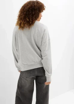bonprix Nachhaltigere Materialien|Sweat|Oversize-Sweatshirt hellgrau meliert/weinrot bedruckt