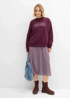 bonprix Sweat|Bekleidung·Blusen & Tuniken|Oversize-Sweatshirt aus Baumwoll-Mix weinrot/rosa bedruckt