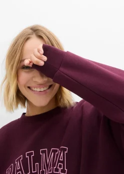bonprix Sweat|Bekleidung·Blusen & Tuniken|Oversize-Sweatshirt aus Baumwoll-Mix weinrot/rosa bedruckt