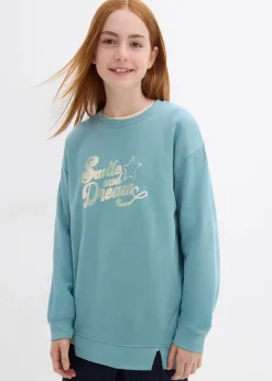 bonprix Mädchen 9-16 Jahre·Sweat & Strick|Mädchen 2-8 Jahre·Nachhaltigere Materialien|Oversize-Sweatshirt aus reiner Bio-Baumwolle mineralblau