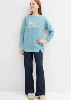 bonprix Mädchen 9-16 Jahre·Sweat & Strick|Mädchen 2-8 Jahre·Nachhaltigere Materialien|Oversize-Sweatshirt aus reiner Bio-Baumwolle mineralblau