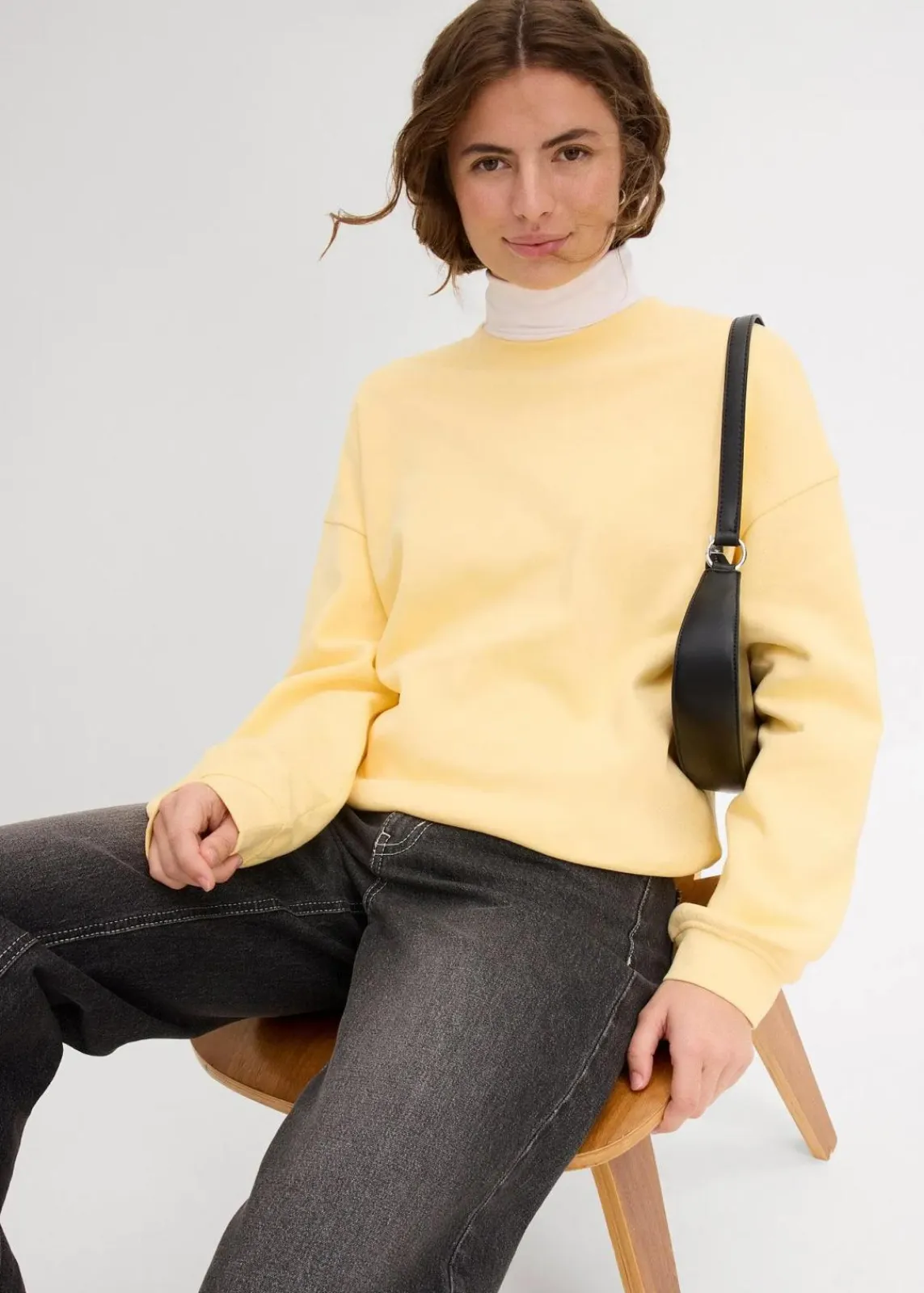 bonprix Sweat|Basics|Oversize-Sweatshirt aus reiner Baumwolle cremegelb