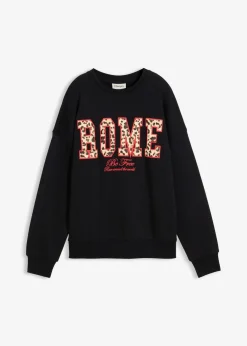 bonprix Sweat|Nachhaltigere Materialien|Oversize-Sweatshirt aus reiner Bio-Baumwolle schwarz leo