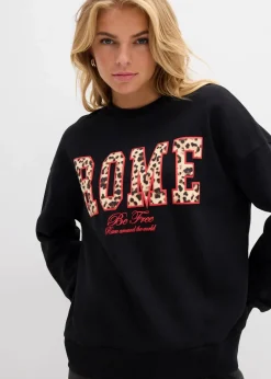 bonprix Sweat|Nachhaltigere Materialien|Oversize-Sweatshirt aus reiner Bio-Baumwolle schwarz leo