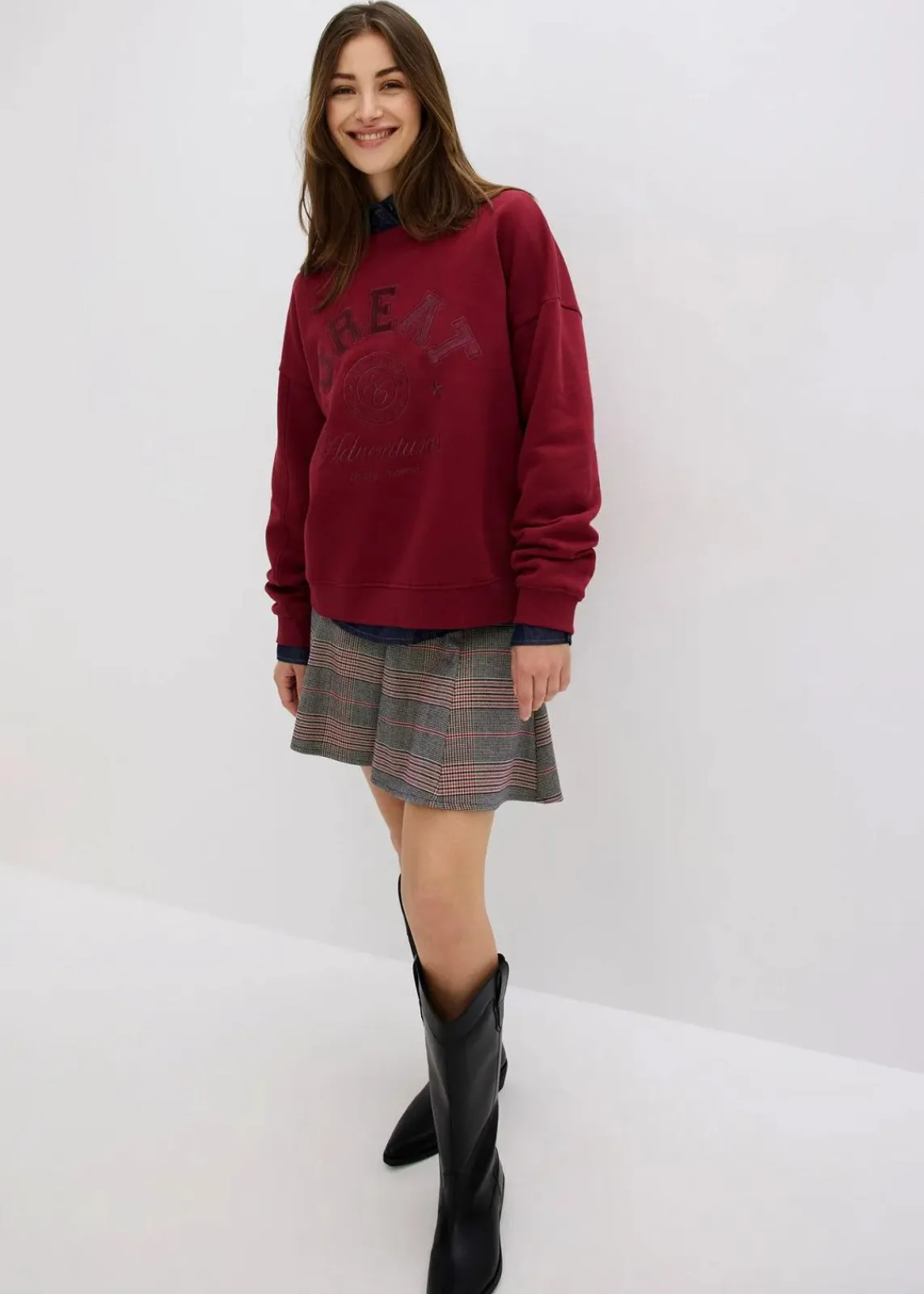 bonprix Bekleidung·Blusen & Tuniken|Sweat|Oversize-Sweatshirt aus reiner Baumwolle pflaumenrot