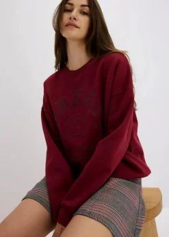 bonprix Bekleidung·Blusen & Tuniken|Sweat|Oversize-Sweatshirt aus reiner Baumwolle pflaumenrot