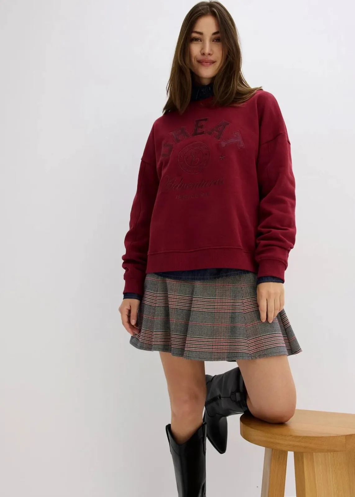 bonprix Bekleidung·Blusen & Tuniken|Sweat|Oversize-Sweatshirt aus reiner Baumwolle pflaumenrot