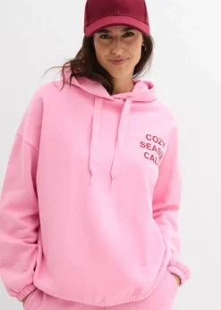 bonprix Bekleidung·Blusen & Tuniken|Nachhaltigere Materialien|Oversize-Sweatshirt aus reiner Baumwolle rosa/salsarot bedruckt