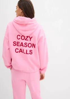 bonprix Bekleidung·Blusen & Tuniken|Nachhaltigere Materialien|Oversize-Sweatshirt aus reiner Baumwolle rosa/salsarot bedruckt