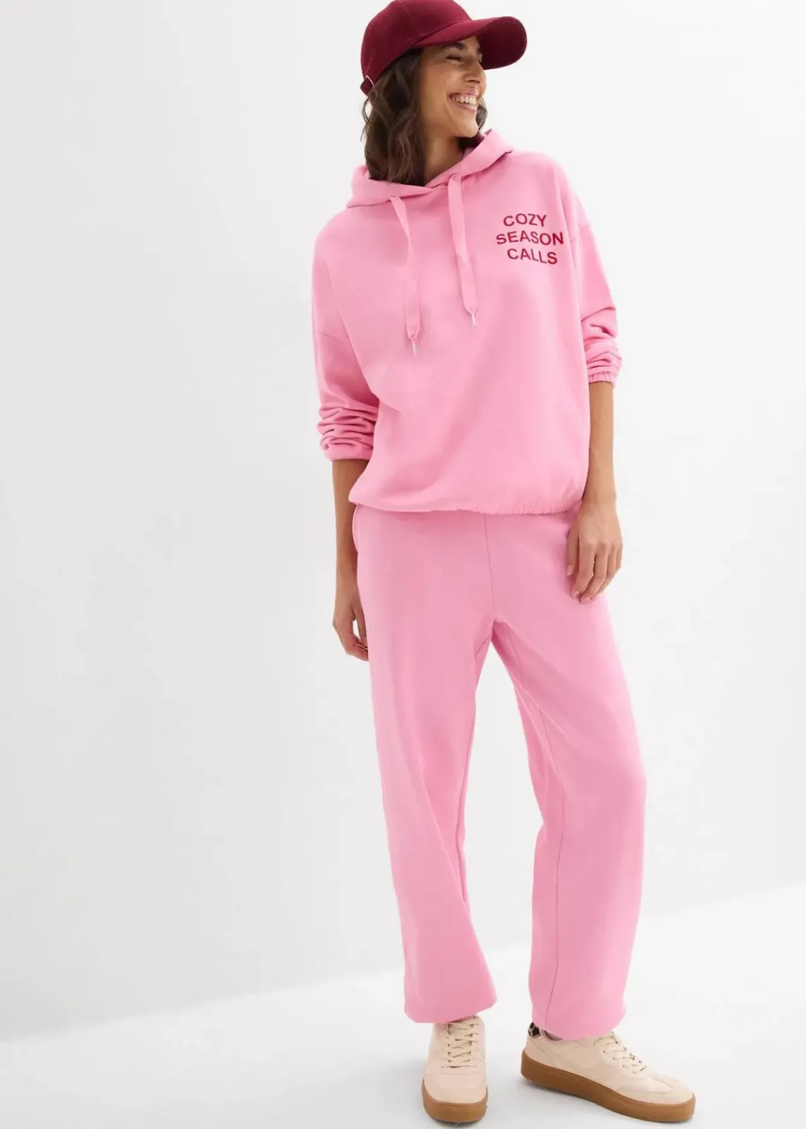 bonprix Bekleidung·Blusen & Tuniken|Nachhaltigere Materialien|Oversize-Sweatshirt aus reiner Baumwolle rosa/salsarot bedruckt