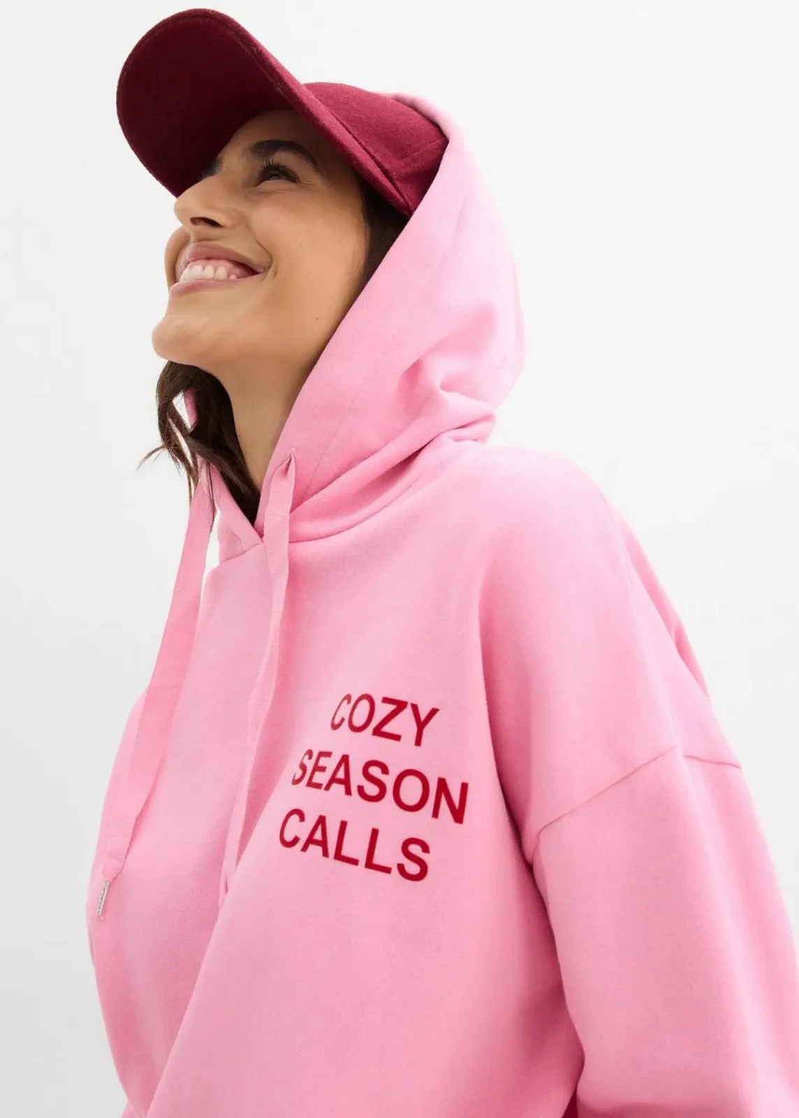 bonprix Bekleidung·Blusen & Tuniken|Nachhaltigere Materialien|Oversize-Sweatshirt aus reiner Baumwolle rosa/salsarot bedruckt