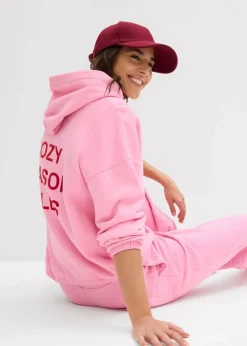 bonprix Bekleidung·Blusen & Tuniken|Nachhaltigere Materialien|Oversize-Sweatshirt aus reiner Baumwolle rosa/salsarot bedruckt