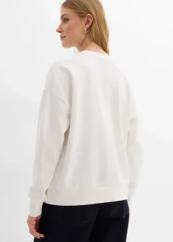 bonprix Bekleidung·Blusen & Tuniken|Nachhaltigere Materialien|Oversize-Sweatshirt aus reiner Bio-Baumwolle wollweiß leo