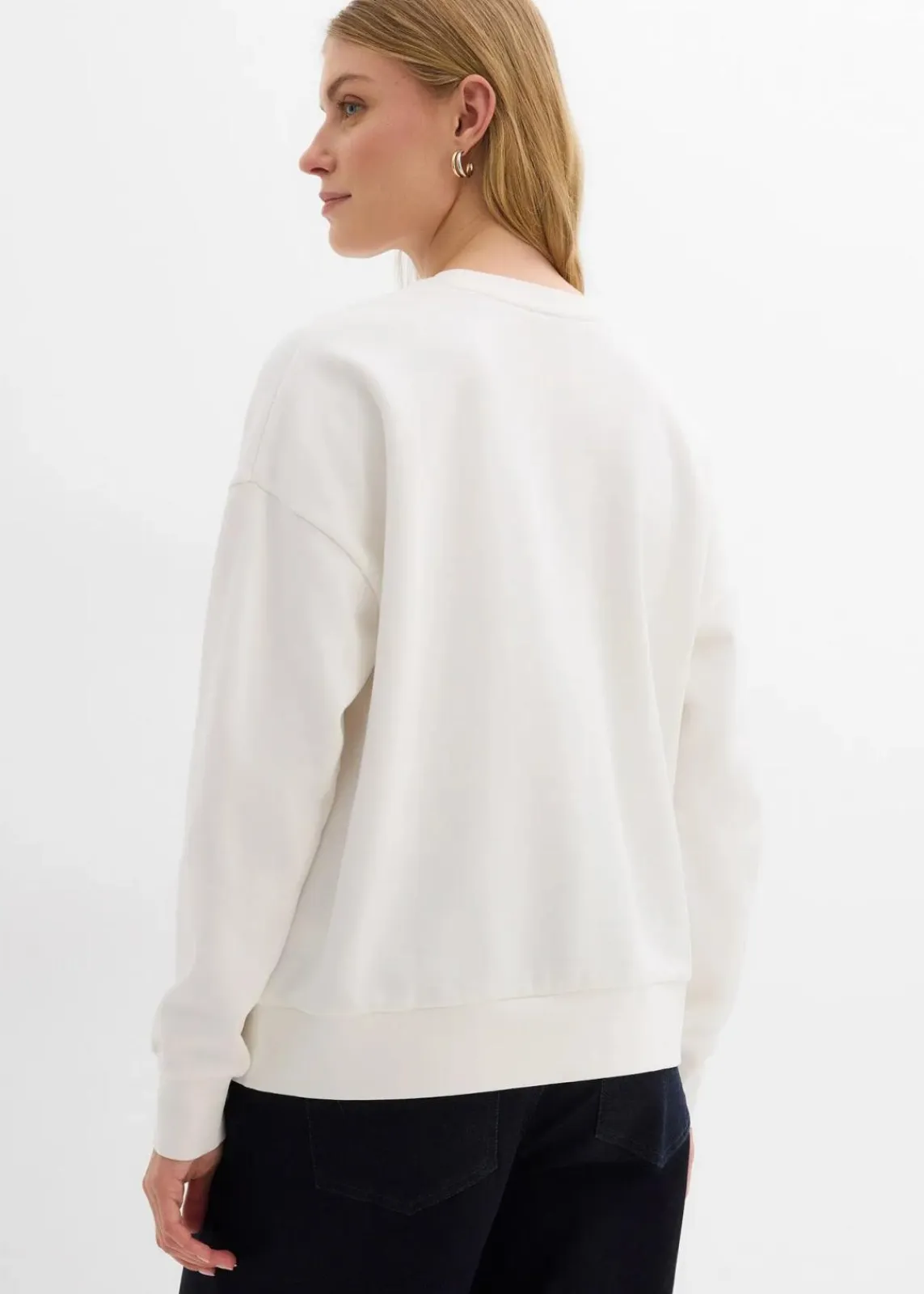 bonprix Bekleidung·Blusen & Tuniken|Nachhaltigere Materialien|Oversize-Sweatshirt aus reiner Bio-Baumwolle wollweiß leo