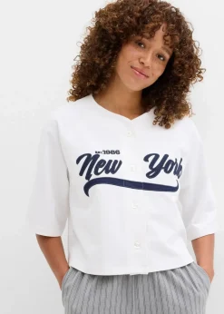 bonprix Bekleidung·Blusen & Tuniken|Sweat|Oversize-Sweatshirt aus weichem Baumwoll-Mix weiß/dunkelblau