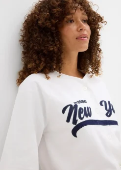 bonprix Bekleidung·Blusen & Tuniken|Sweat|Oversize-Sweatshirt aus weichem Baumwoll-Mix weiß/dunkelblau